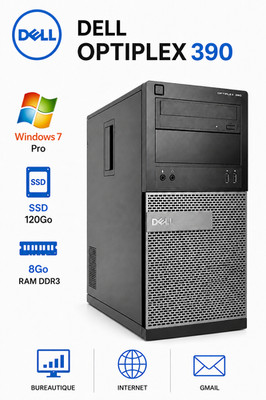 Dell OptiPlex 390 Tower i3-2130 8GB DDR3 SSD 120GB Windows 7 Pro Desktop PC