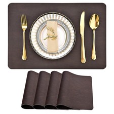 Faux Leather Placemats Set of 4 - Stain Heat  Spill Resistant Non-Slip Perfe...