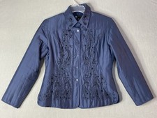 Carole Little Womens Jacket Size M Grayish Blue 100 Silk Paisley Beading - FLAW