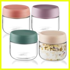 Elegant Food Storage: 4 Glass Jars with Airtight Lids - 10oz Capacity