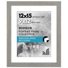 Americanflat 12x15 Photo Frame Gray Wood, Shatter-Resistant Glass Display 9x12 M