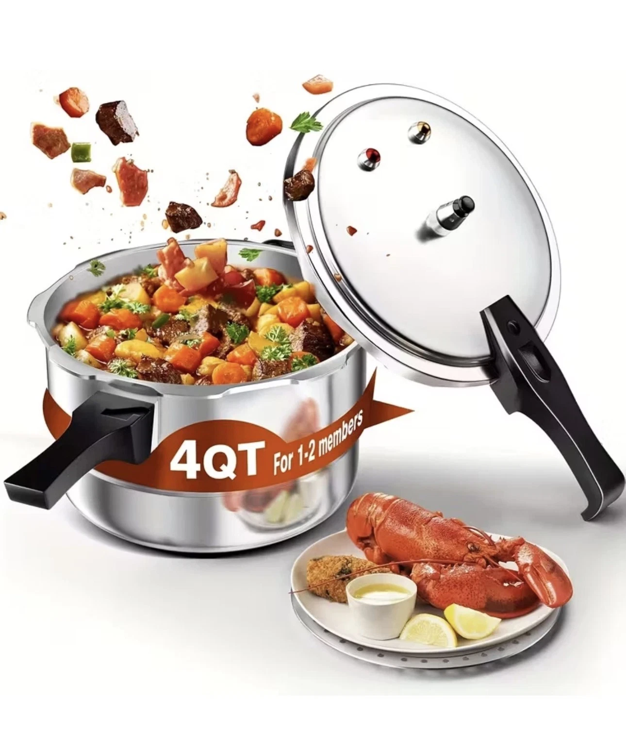 WantJoin 4QT Stainless Steel Pressure Cooker & Canner with Locking Lid for Gas