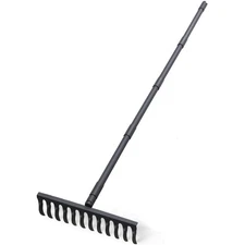 Bow Rake for Soil Leveling 60 Inch Heavy Duty Garden Tool with 12 Tines Adjus...