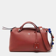 Fendi Studded By The Way Medium Brick Brown Leather Bag