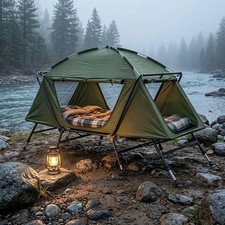 396lb Oversized Tent Cot Folding Camping Bed Off-Ground Waterproof 1Person Green