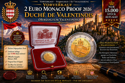 VVK - 2 Euro Monaco PP 2026 - Duche de Valentinois - Proof! OVP mit Zertifikat!