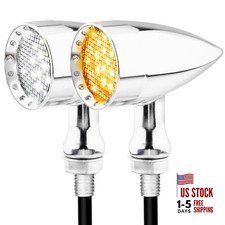Motorcycle Front Turn Signals SMD LED Blinkers Small Bullet Chrome-Front