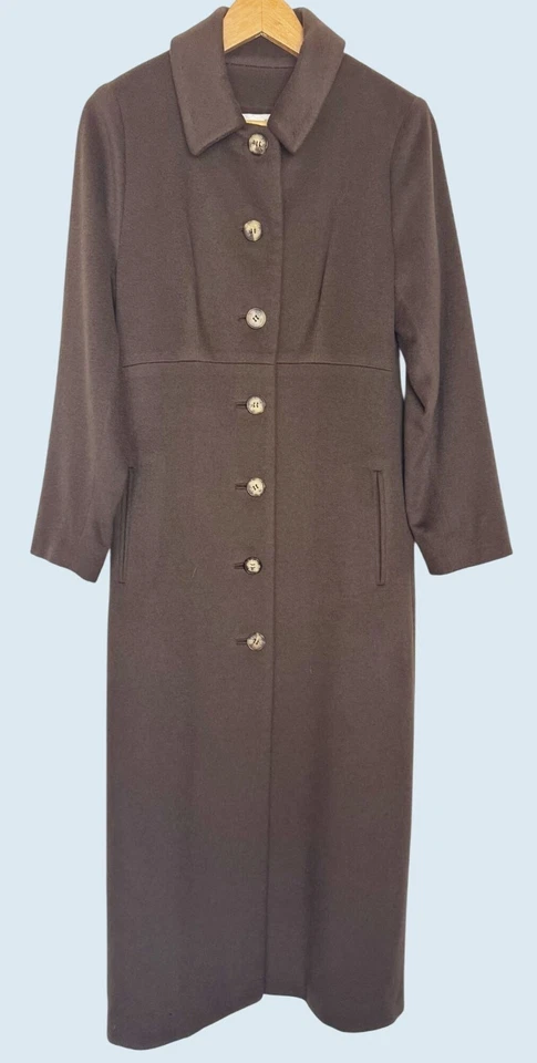 J MENDEL Paris Chocolate Brown Long Soft Full Button Coat Size S - Image 2 of 4