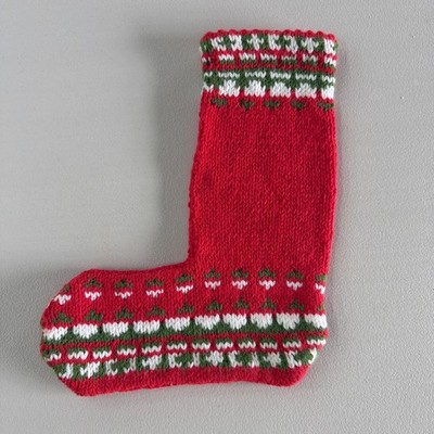 VINTAGE Hand Knitted Christmas Stocking Red White Green
