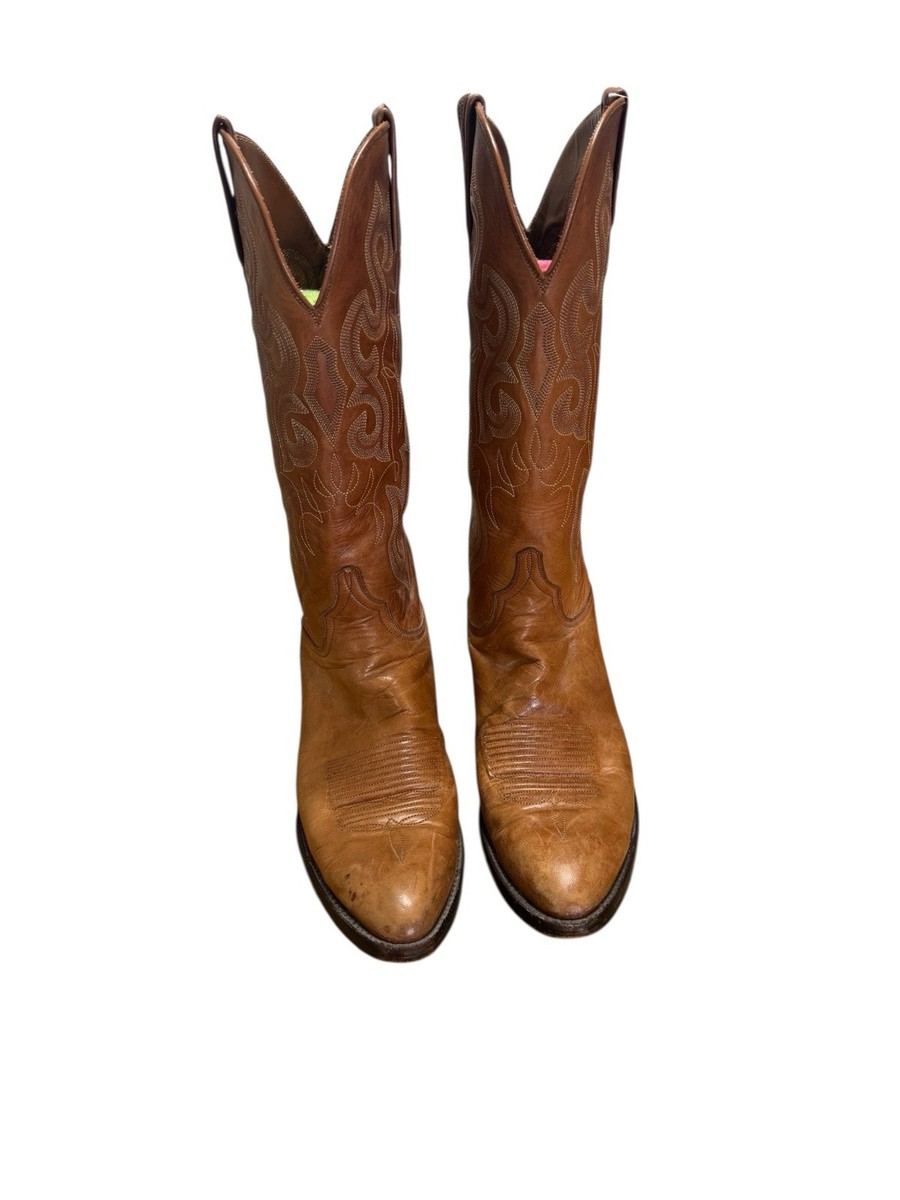 Lucchese ?Sz10 Vintage ?Western Handcrafted‎ Leather Cowboy Boot Rodeo Luxury Vtg Lucchese Hand Made Cowboy Western Stitching Altered Side  main image 4