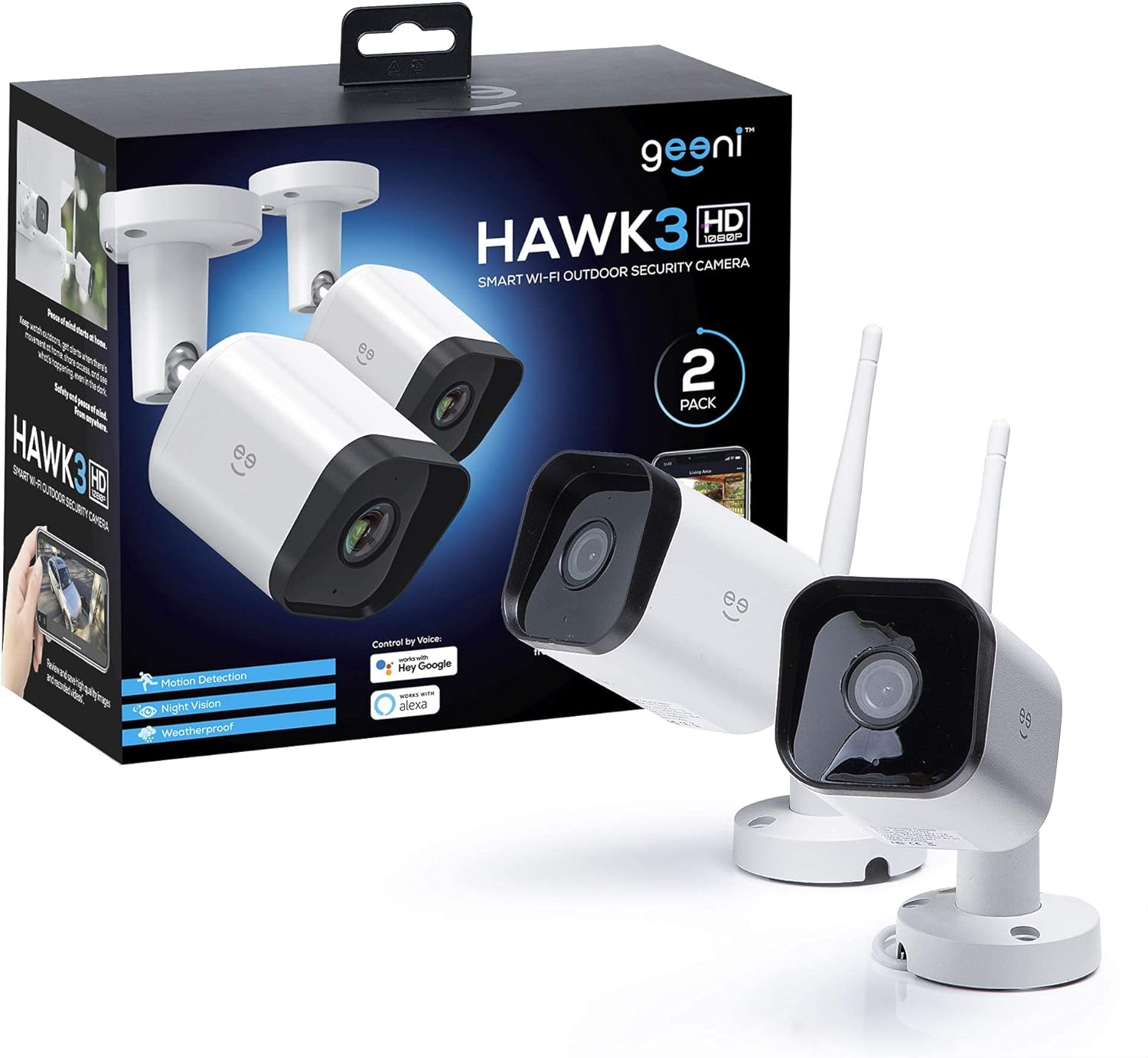 Hawk 3 Outdoor Security Camera, 1080P HD, Weatherproof, Motion Detection, Night