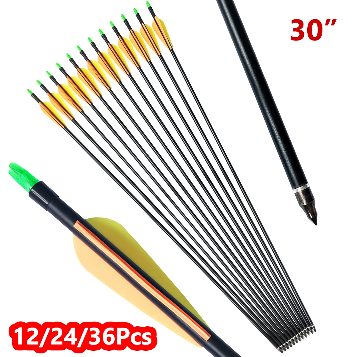 12 Flèches Fibre De Verre 27 Pouces Pour Jeunes - Empennes Plastique 2.5 Pouces - Huntingdoor