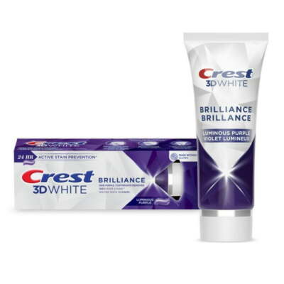 Crest 3D White Brilliance Teeth Whitening Purple Toothpaste, Luminous Mint, 85mL