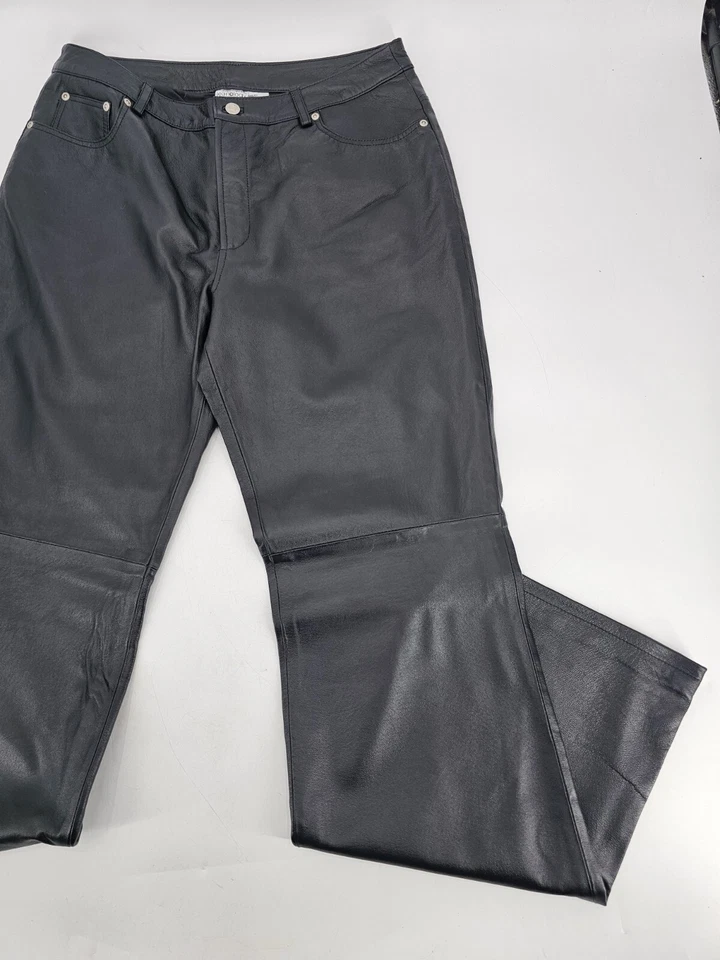 Newport News Jeanology Pants Womens 14T Lined Leather Biker Motorcycle Black - Image 3 of 4