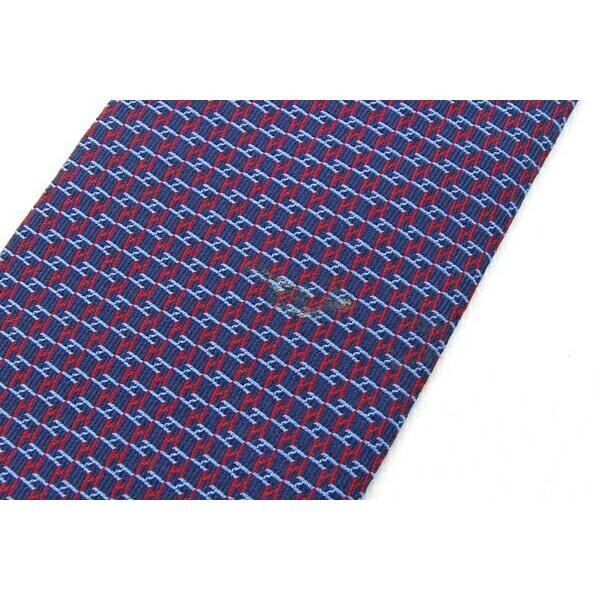 HERMES Neck tie Silk Navy Logo japan seller N1214 35 Made in