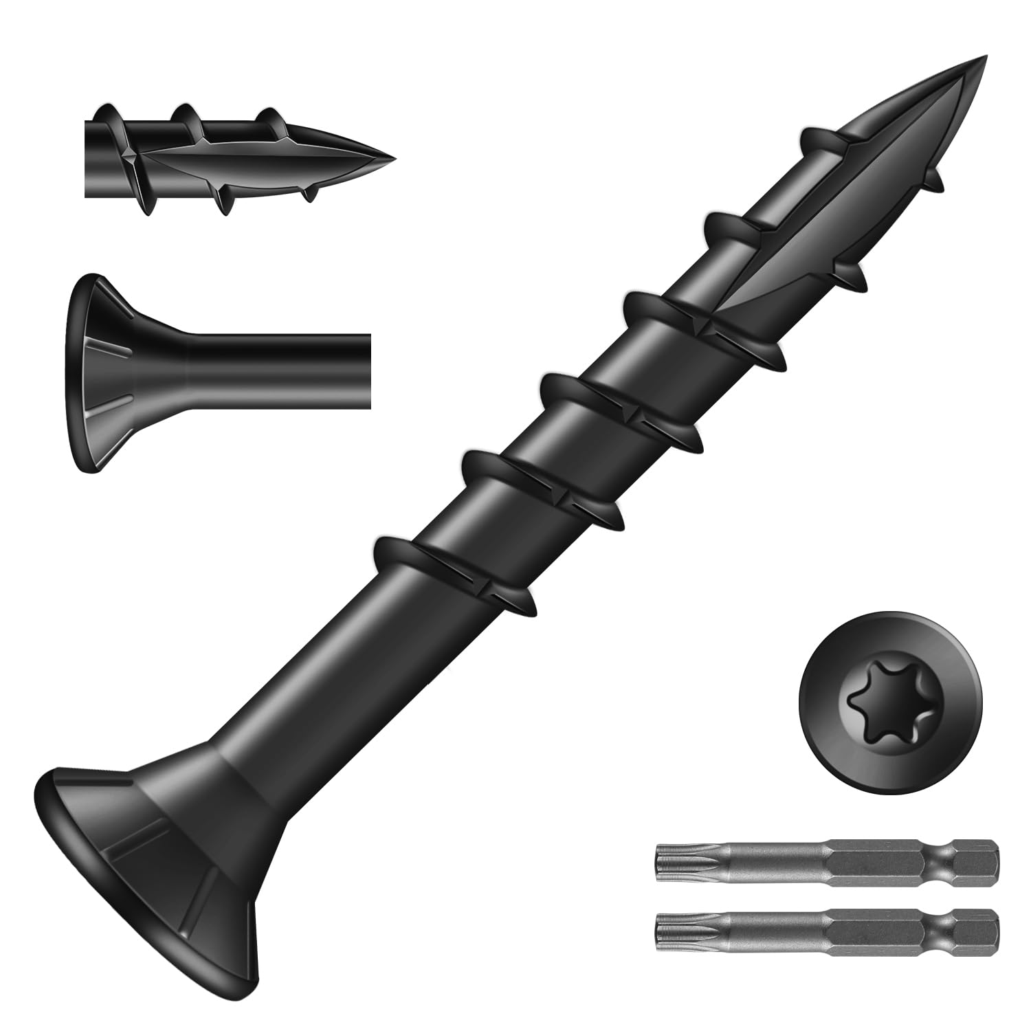 8 x 1-1/4 Inch Deck Screws (1995Pcs) 10LB Exterior Wood Screws Carbon Steel Black