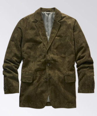 Green Leather Blazer Men Pure Suede Coat Jacket 2 Button Size S M L XL XXL 3XL