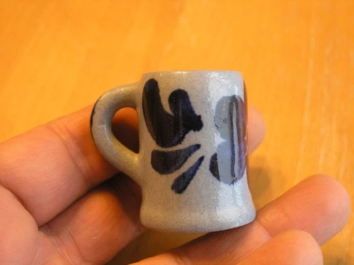 Vintage Stoneware Blue Grey Flower Design Miniature Beer Stein Mug Tankard
