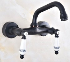 Oil Rubbed Bronze Wall Mount Bathroom Basin Sink Faucet 360 Swivel Mixer Tap