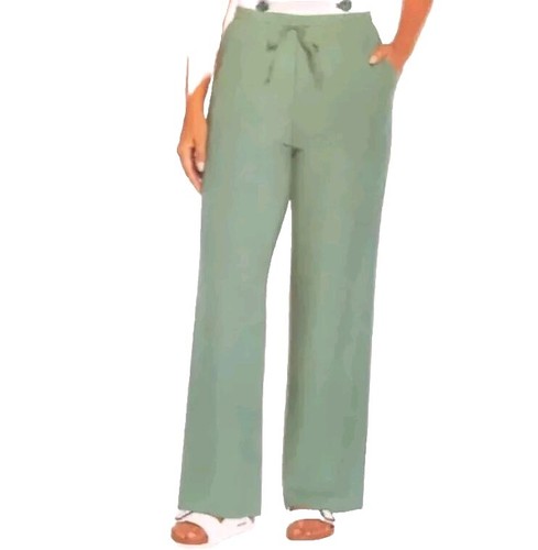 GAP L Linen Blend Pants Wide Leg Light Green Drawstring Elastic Waist Pull On