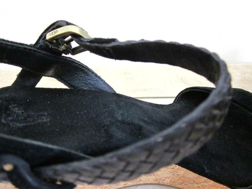 Sandalias de gamuza trenzadas UGG Australia con cuña de corcho D'Alessio negras tacón de 3" talla 7,5 EE. UU. - Imagen 9 de 12