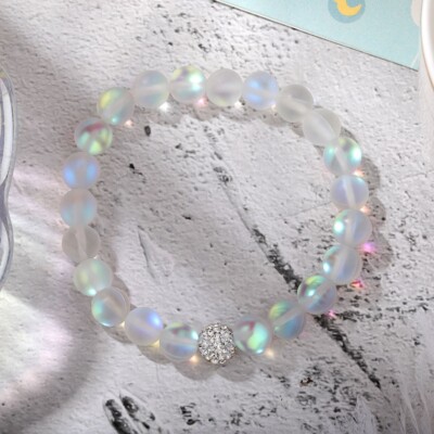 8mm Mermaid Glass Quartz Bracelet Frosted Stone Stretch Bracelet Handmade