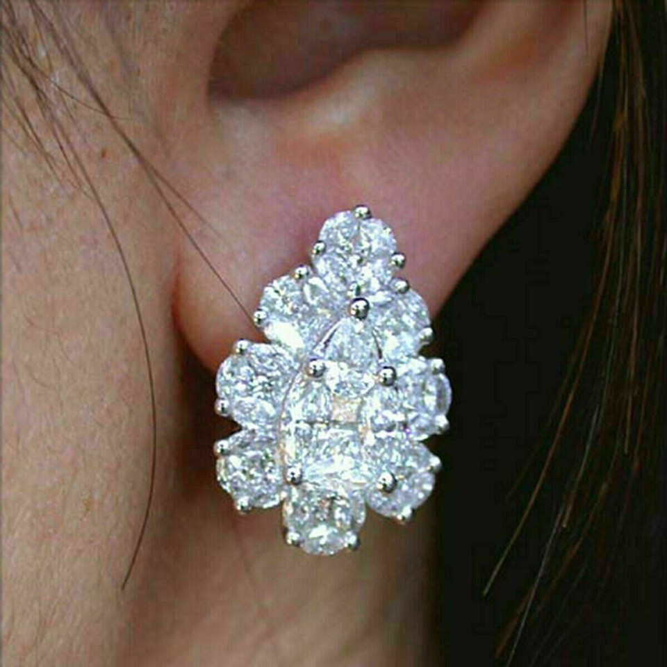 2.50Ct Round Cut Lab Created Diamond Cluster Stud Earrings 14K White Gold Over
