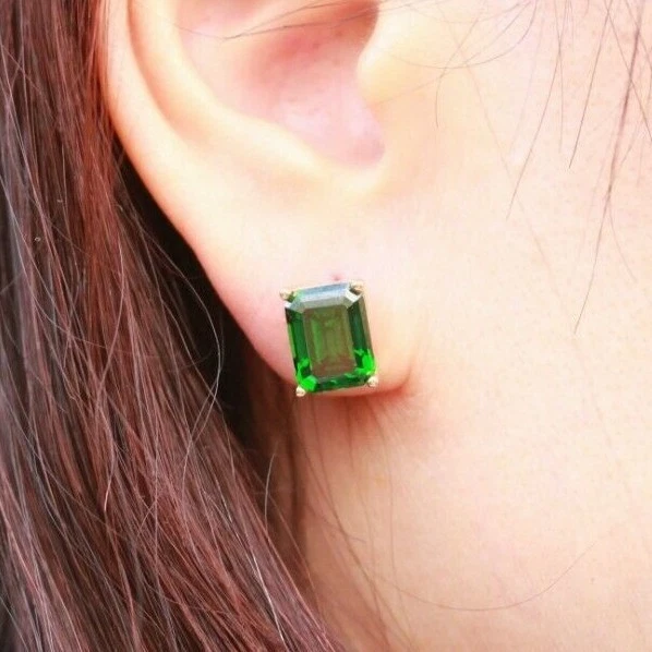 Silver emerald stud sale earrings
