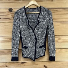 Nic Zoe Sweater Womens Small Blue White Blazer Style Linen Blend LS Snap B187