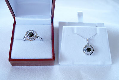 Fpj Ring SET- FPJ .84 Ct. Moldavite Solitaire 14k White Gold Necklace & Ring | eBay