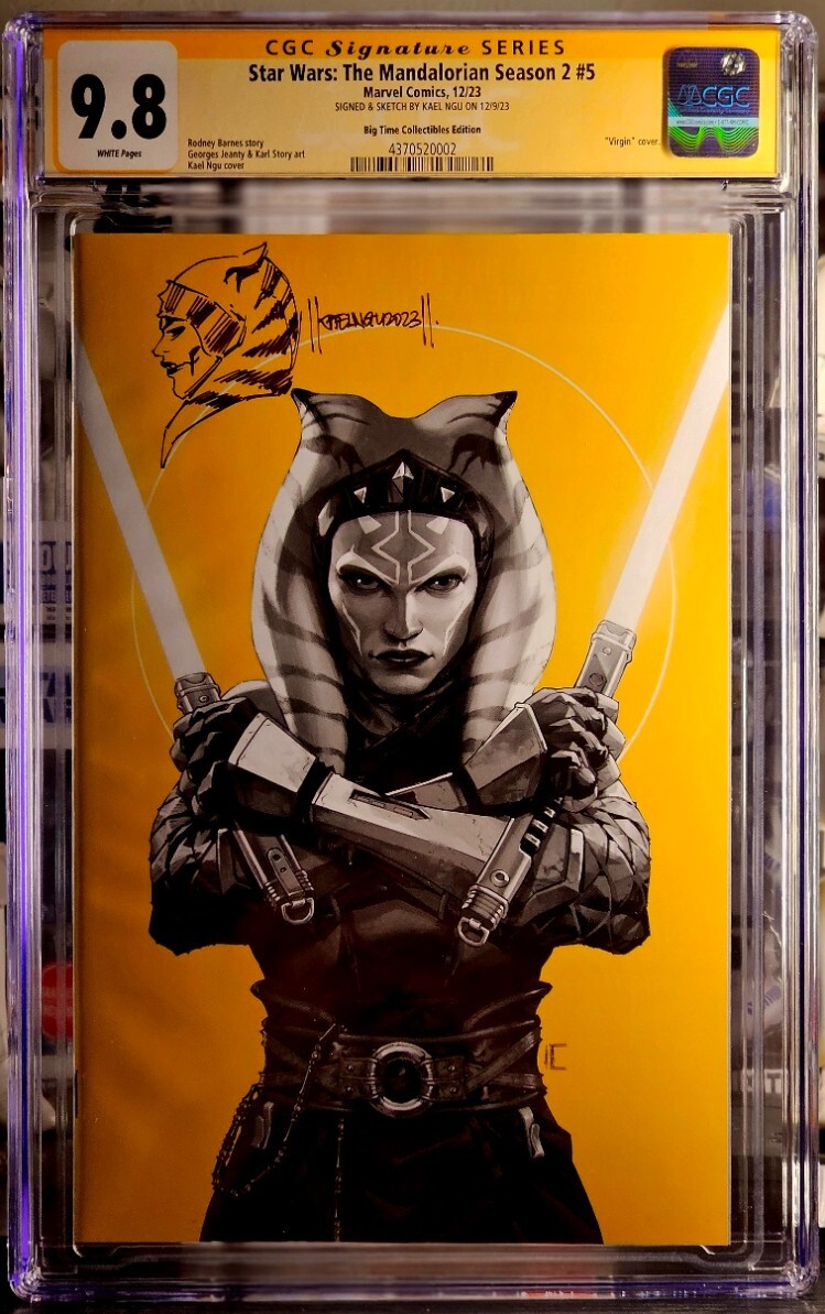 Star Wars Mandalorian #5 Kael Ngu Signed Sketch Ahsoka Gold BTC