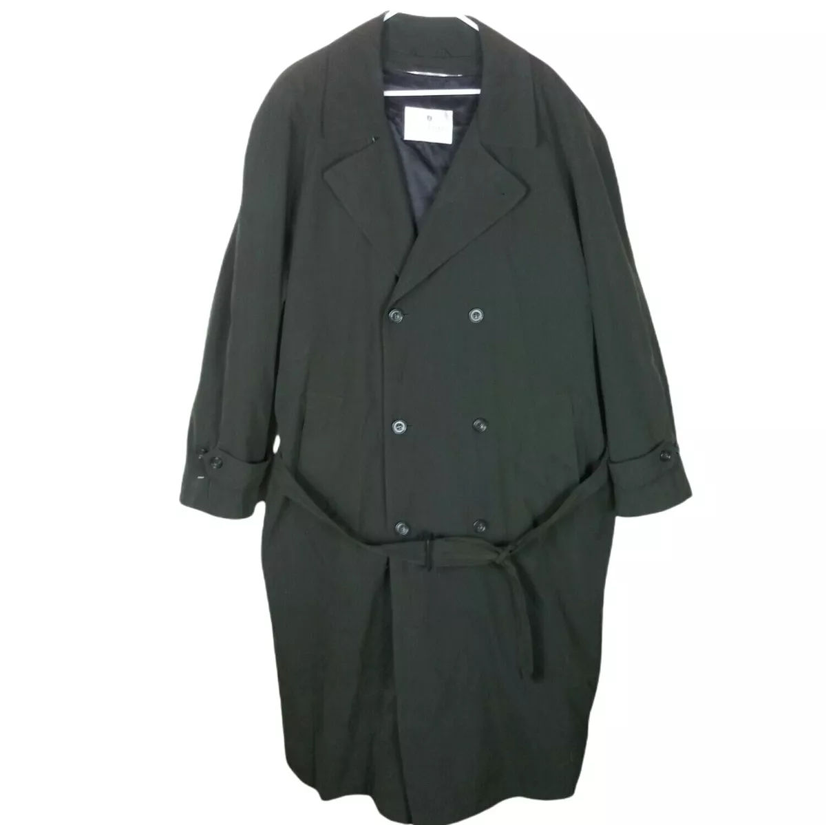 Bill Blass Mens Long Trench Coat w Belt Black Olive 42R Removable Liner NEW def