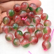 Huge 14mm Natural Red Green Jade Jadeite Round Gemstone Loose Beads 15" AAA