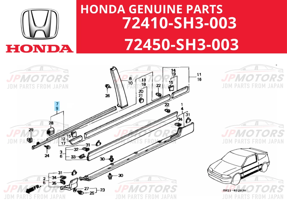 Juego de molduras de ventana de puerta delantera Honda CRX CR-X 88-91 EF2 EF6 EF7 EF8 genuino Foto 2 de 4