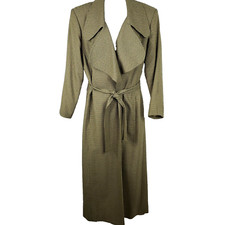 Vintage Eva Polini Overcoat Womens Size 10 Beige Black Check Full Length Belted