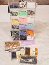 1 pound Lot of Assorted Glass Beads in Plastic Keeper Box Case Multicolored Plus
