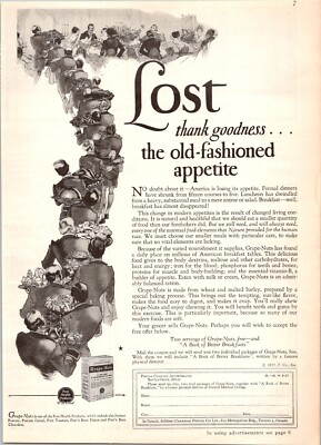 1927 PRINT AD:LOST- thank goodness...the old-fashioned appetite, Grape-Nuts -C83