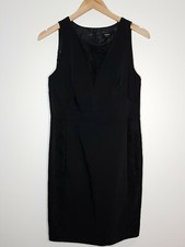 OASIS DRESS SIZE 12 BLACK SLEEVELESS LACE SIDES CHEST SHIFT WORKWEAR AC653