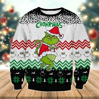 Get Grinch Cat Chonkmas Ugly Sweater All Size Xs-5Xl