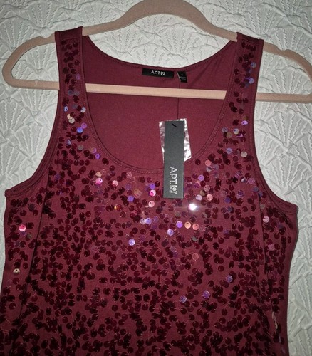 Womens Tank Top Apt 9 Size S Cranberry With Sequin Sparkle Beautiful New - 第 2/7 張圖片