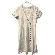 $138 Madewell Linen Button Wrap Dress Womens Size 6 White Short Sleeve A0243