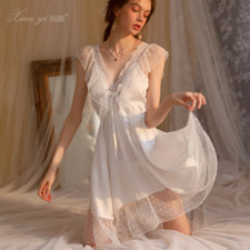 Long Pajamas Imitation Silk Pure Wind Nightdress Lace Suspender Women's Dresses