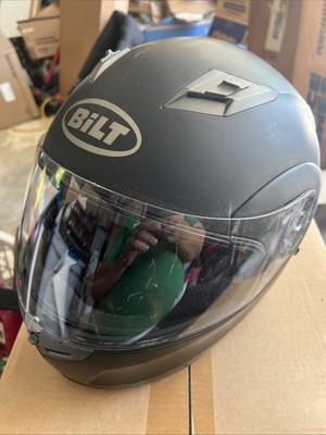 Bilt Apollo Black Gray Motorcycle Helmet Adult Size Small Button Flip Sun Visor