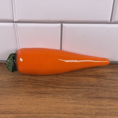 Vintage Carrot Orange Art Glass Hand Blown Vegetable 7  in Murano Style MCM