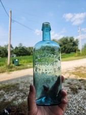 Antique JS Merrell Druggist Bottle St Louis Mo Apothecary Bottle Aqua Glass