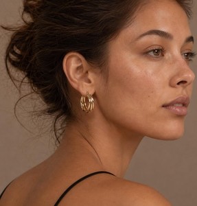 Authentic Charmsy 14K Gold Plated Multi Row Oval Hoop Post Earrings for Women Teen 25 mm