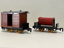 Lehmann GNOMY Toy Train - 998 Red Dump Car and 995 Brown Boxcar