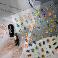 Gem Nail Stickers with Gold Trim Shiny Gems Nail Decals Luxury Stickers for Nail