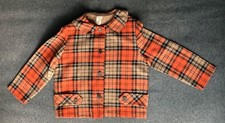 Boy's Vintage Jacket Orange Brown Tan Plaid Button Youth Size 12