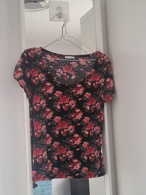 T-Shirt, New Yorker, Amisu, Schwarz, Rot, Geblümt, Rosen, Gr. L, Neu